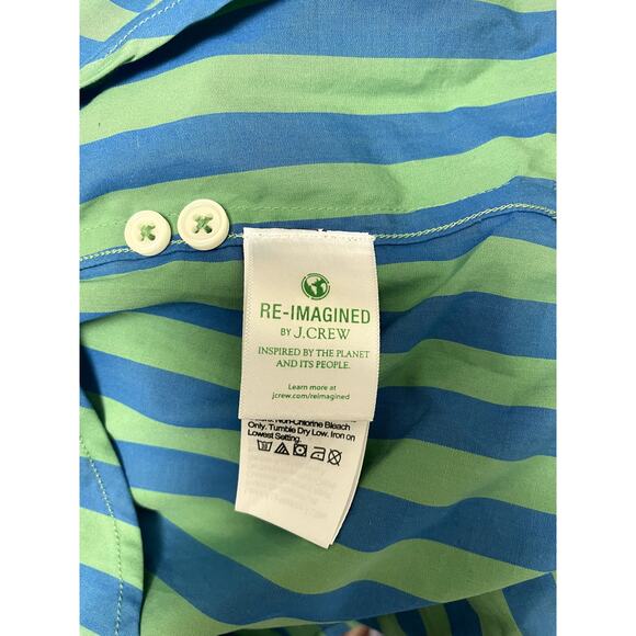 J. Crew Classic-fit cotton poplin shirt in stripe Green Blue NWT - Picture 7 of 8